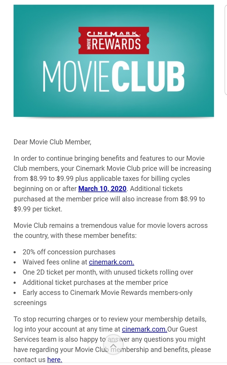 Looks like Cinemark Movie Club is raising their prices.